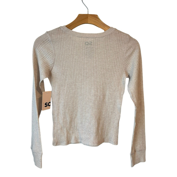 SO Henley Top Large 10/12 Beige Ribbed Long Sleeve Shirt NWT - Picture 9 of 9
